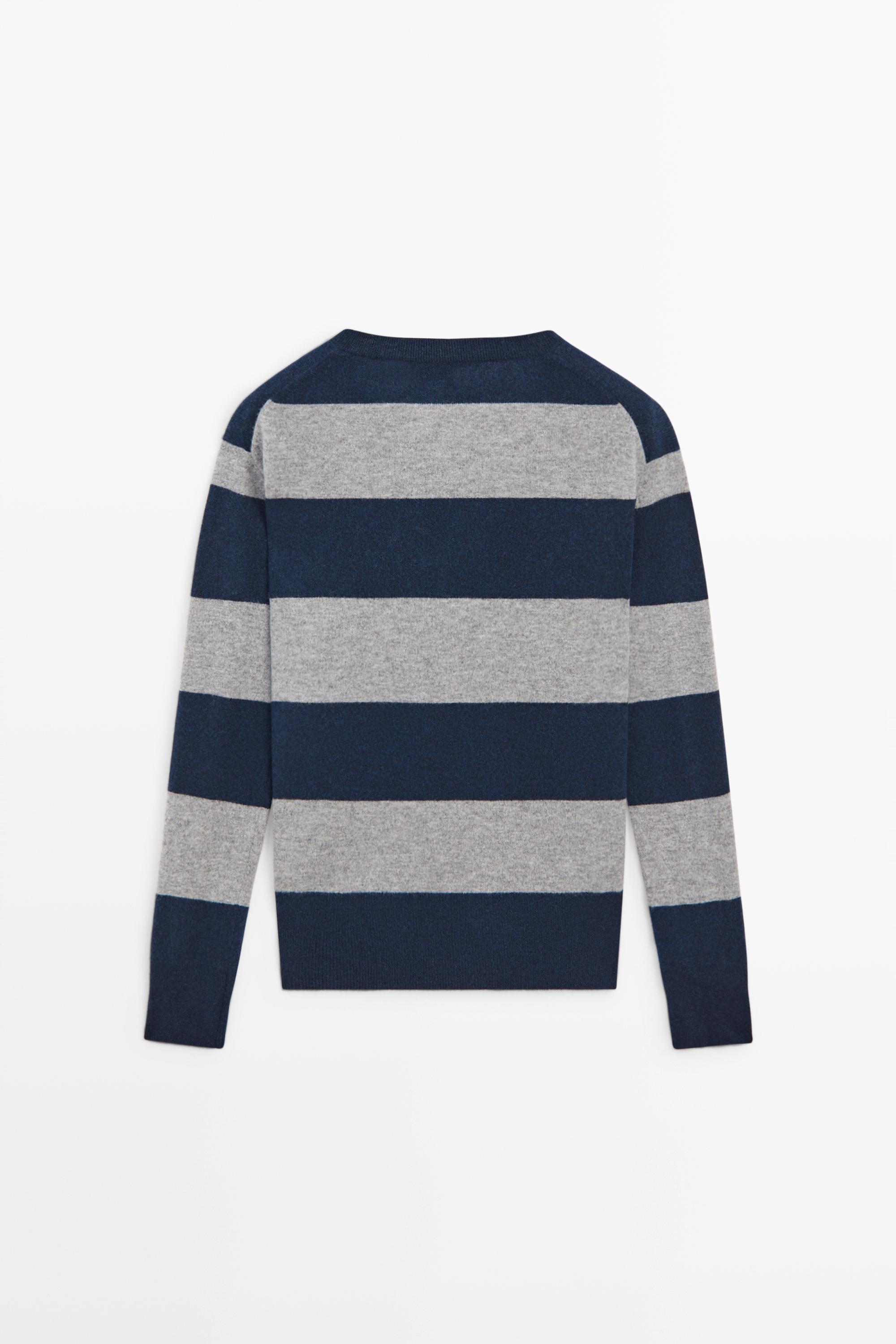 Pull en maille à rayures laine et cachemire col V